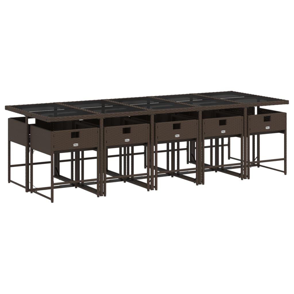 vidaXL 11 Piece Garden Dining Set and Cushions Synthetic Rattan Brown