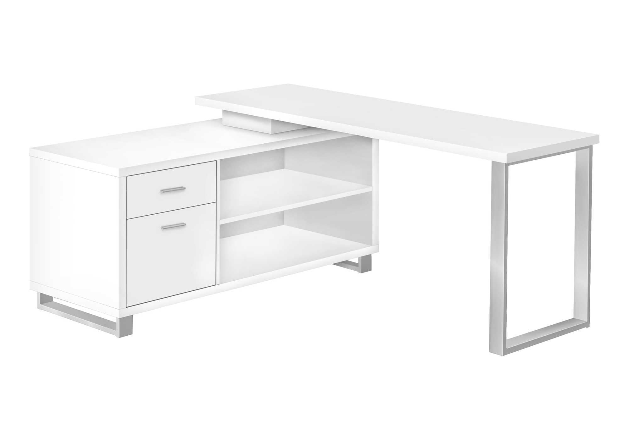 Monarch Specialties I 7716 Computer Desk, Home Office, Corner, Storage Drawers, 72&quot; L, L Shape, Work, Laptop, Metal, Laminate, White, Grey, Contemporary, Modern
