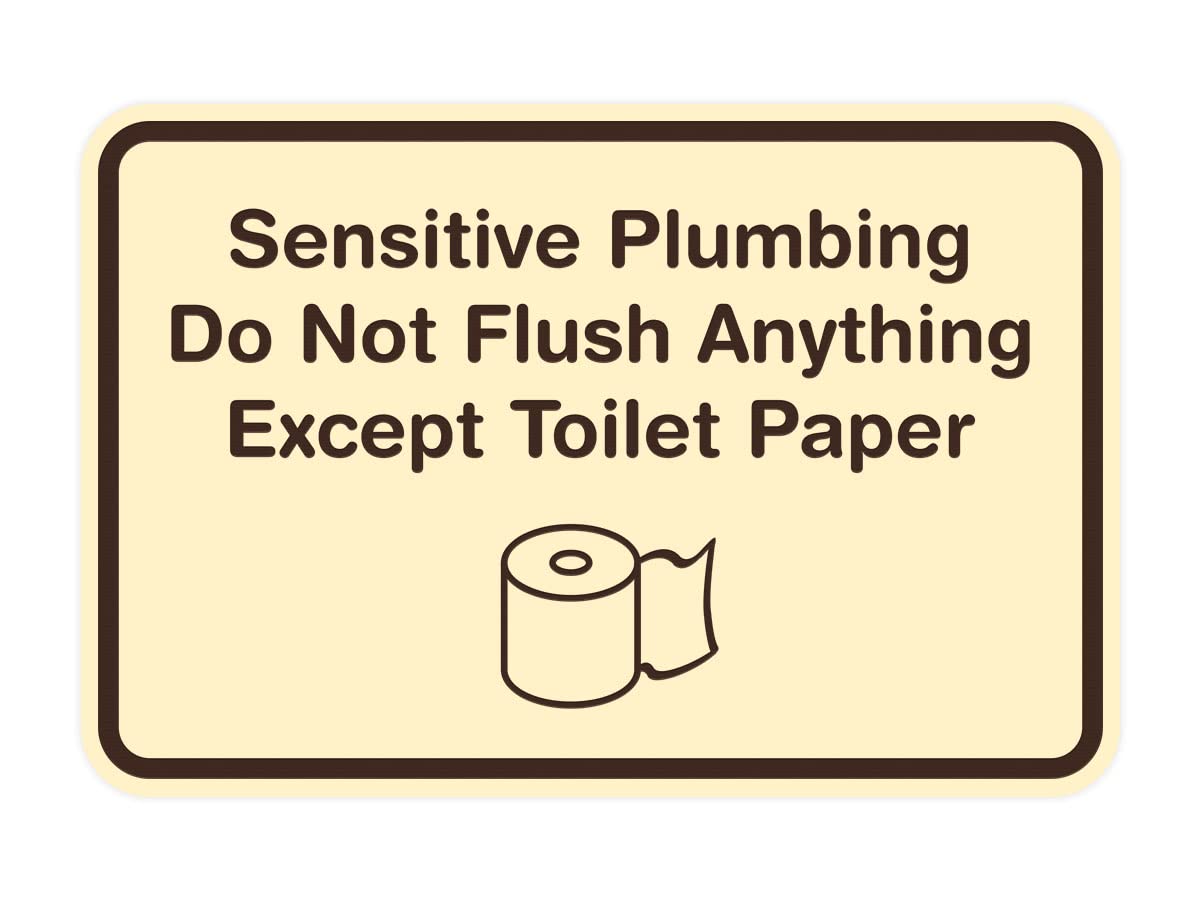 Classic Framed Sensitive Plumbing Do Not Flush Anything Except Toilet Paper Sign (Ivory/Dark Brown) - Small