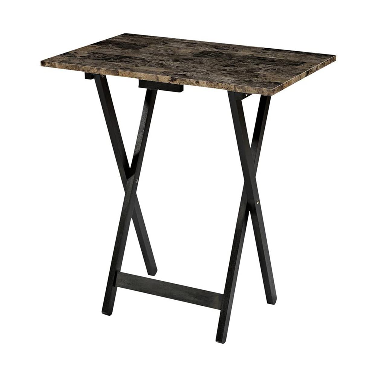 Linon Home Decor Tray Table Set, Faux Marble, Brown