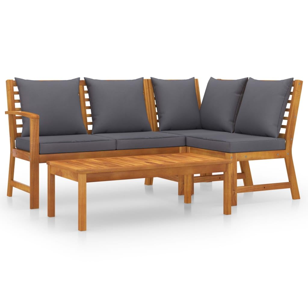 vidaXL Outdoor 4-Piece Patio Lounge Set with Coffee Table, Solid Acacia Wood with Oil Finish, Dark Gray Cushions, Weather Resistant Polyester Covers