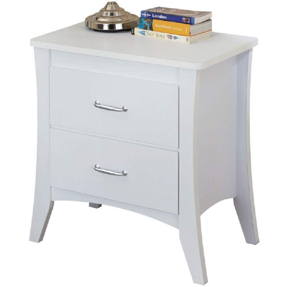 Acme Babb Wooden Rectangular Nightstand With 2 Drawers And Tapered Legs In White