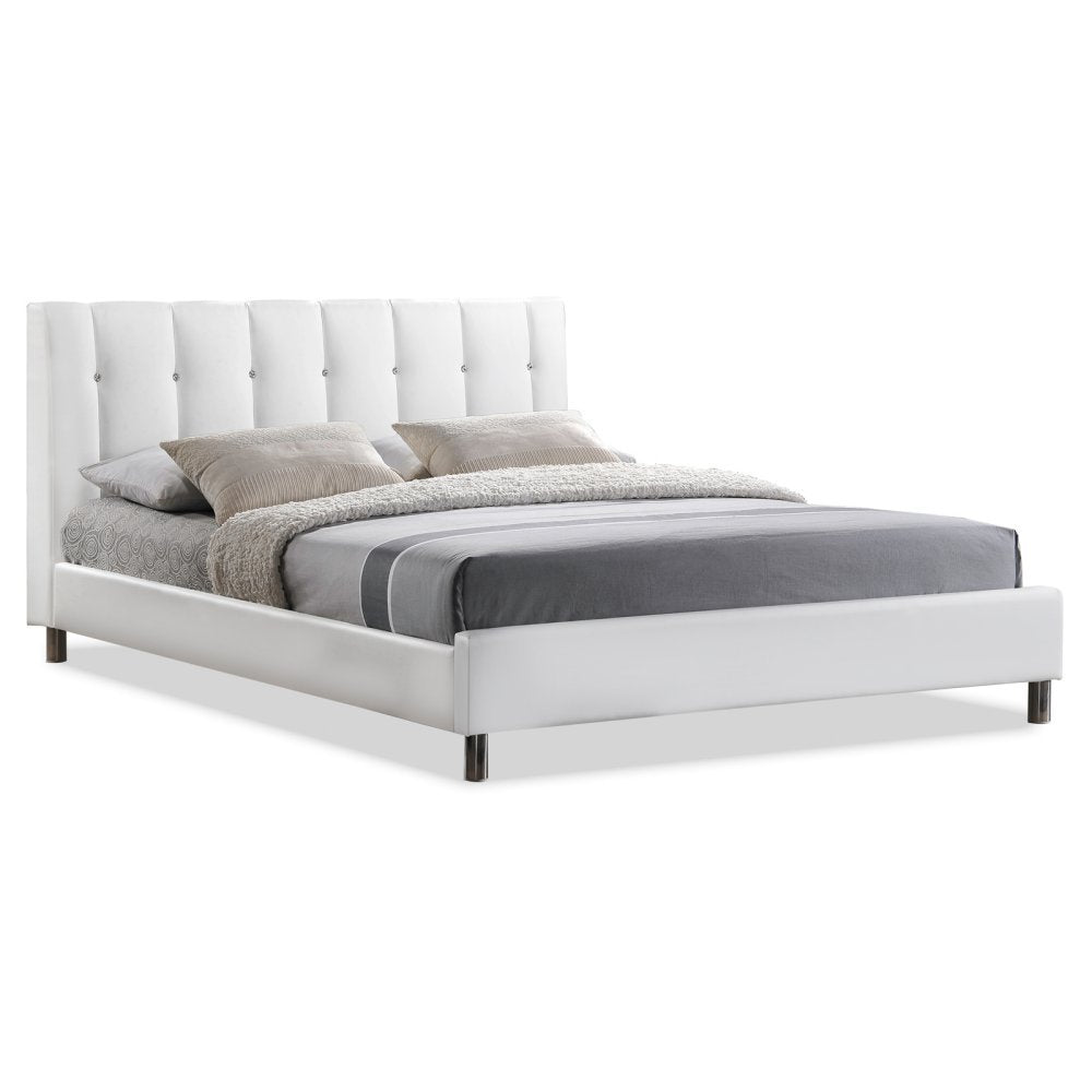 Baxton Studio Vino Modern Bed with Upholstered Headboard, Full, White