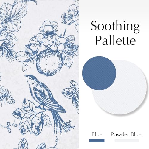 Jinchan 100% Blackout Floral Curtains 96 Inches Long, Printed Flower Blue Blackout Curtains For Bedroom Rod Pocket Back Tab Full Blackout Curtains Thermal Insulated Window Drapes, 2 Panels Blue