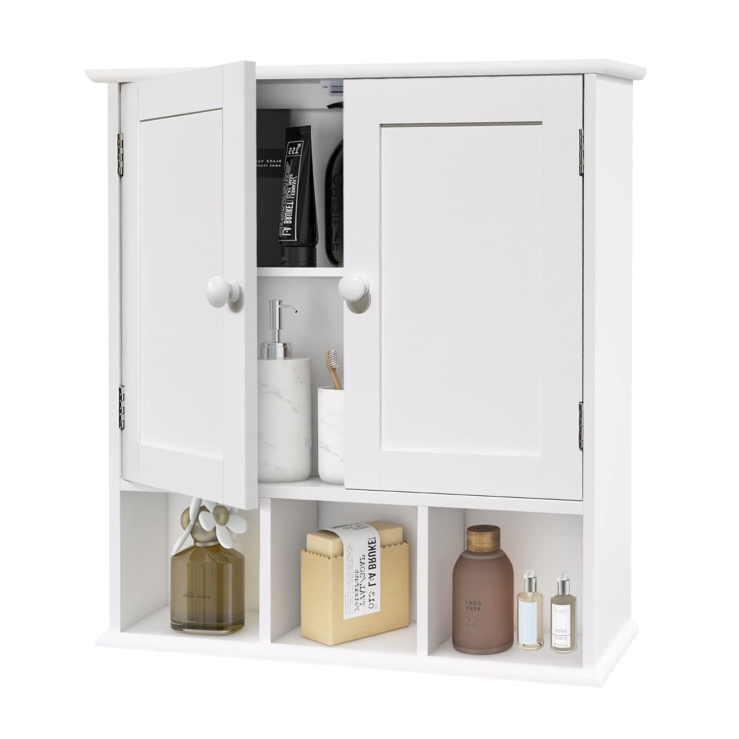 Taohfe Bathroom Wall Cabinet With 2 Door Adjustable Shelves,Over The Toilet Storage White Wall Mounted Medicine Cabinets For Bathroom Laundry Room Kitchen