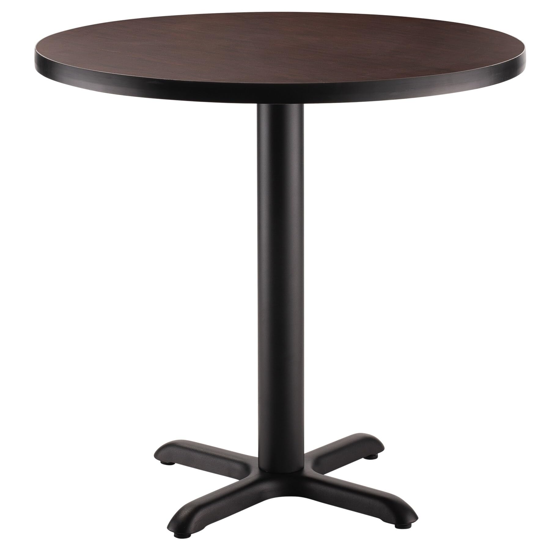 National Public Seating NPS 36 Round Cafe Table with X Base, 30 Height, Particleboard Core/T-Mold, Mahogany Top, Black Frame