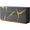 Best Master Furniture Taylor High Gloss Lacquer Sideboard/Buffet With Gold Trim, Grey