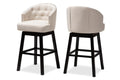 Baxton Studio Theron Transitional Light Beige Fabric Upholstered Wood Swivel Bar Stool Set of 2