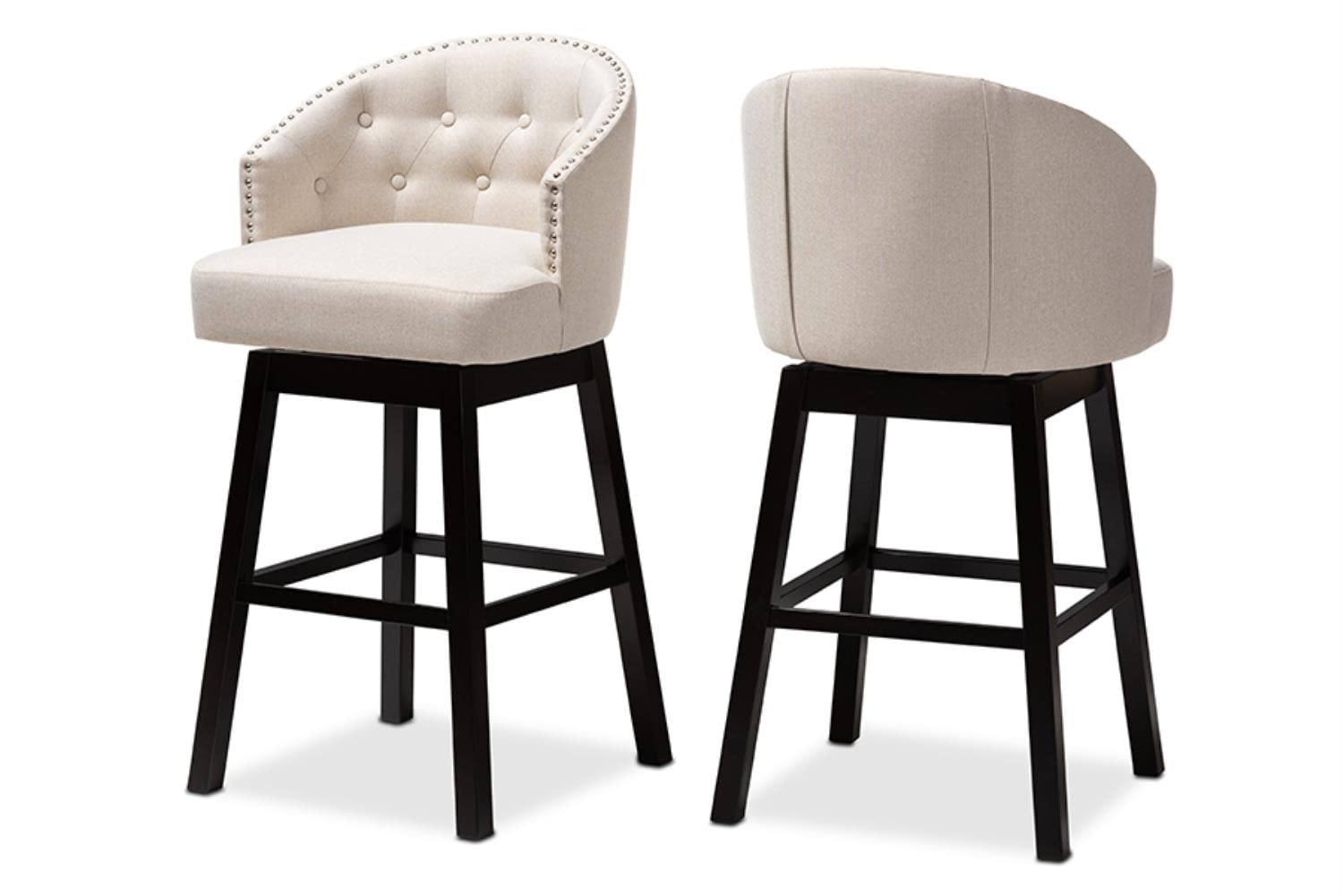 Baxton Studio Theron Transitional Light Beige Fabric Upholstered Wood Swivel Bar Stool Set of 2