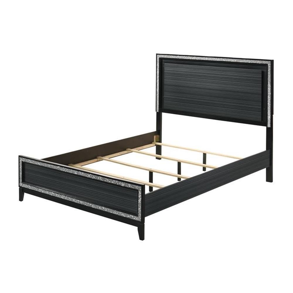 Acme Haiden Wooden Queen Panel Bed with LED in Weathered Black Finish