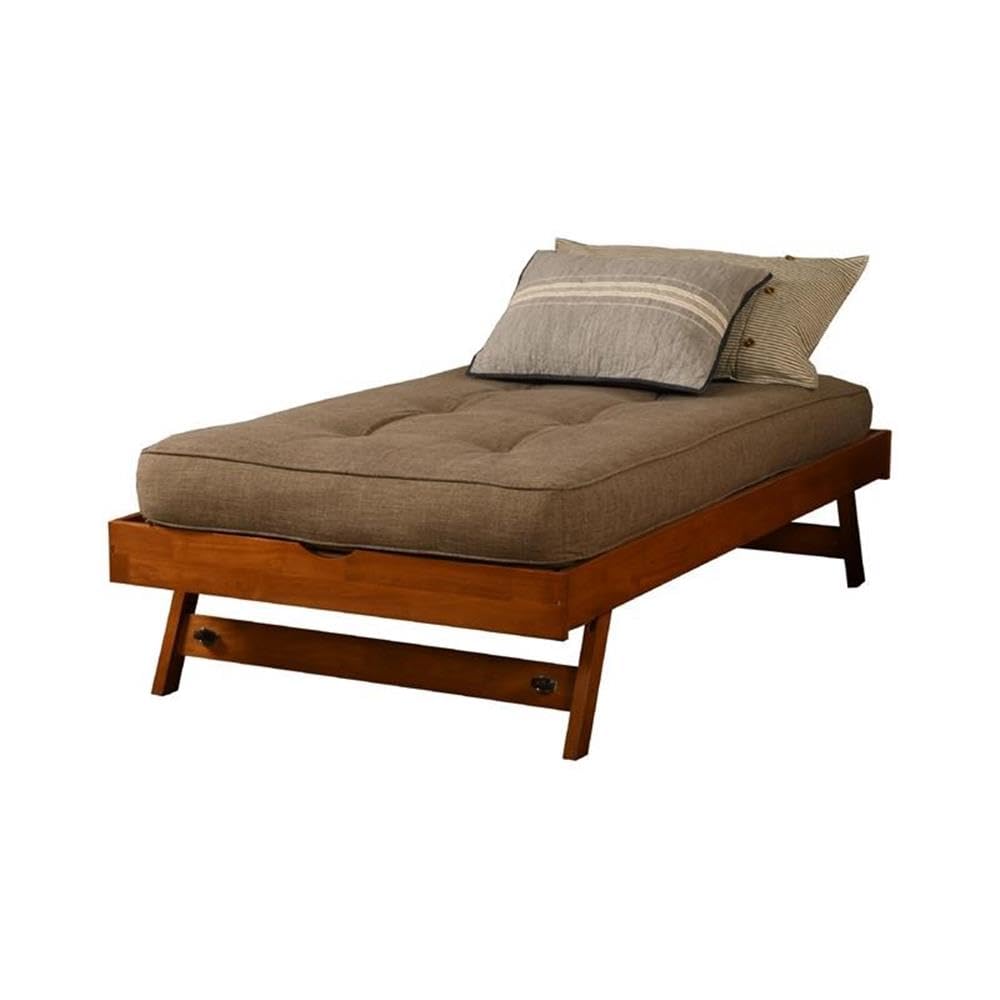 Kodiak Furniture Boho Wood Pop Up Bed in Barbados Brown w/Linen Stone Mattress