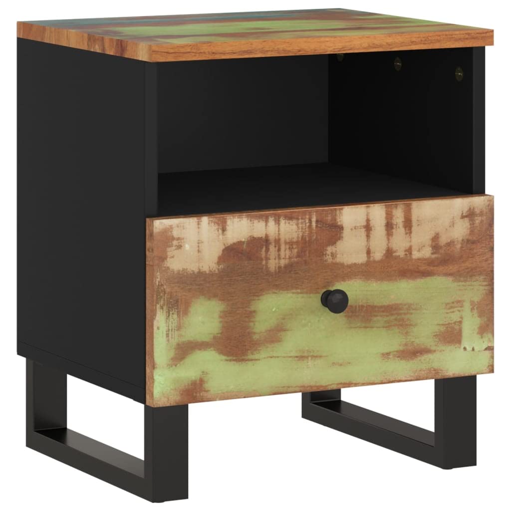 vidaXL Solid Reclaimed & Engineered Wood Bedside Cabinet - Unique Industrial Style Side Table with Ample Storage Space - Handmade Recycled Timber Furniture