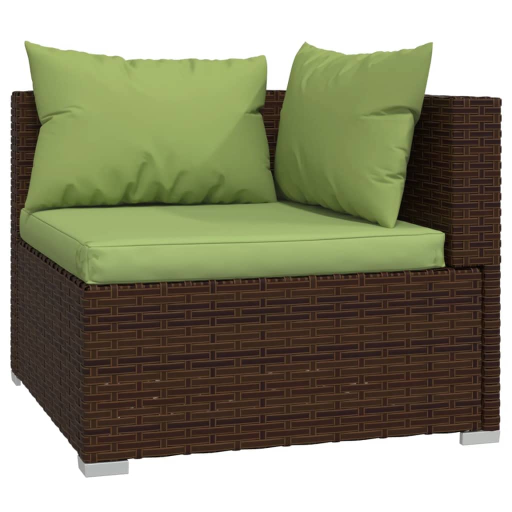 vidaXL Patio Lounge Set - 5 Piece Outdoor Lounge Set with Cushions, PE Rattan Material, Brown - Includes Middle Sofa, Corner Sofa, Footrest, and Coffee Table