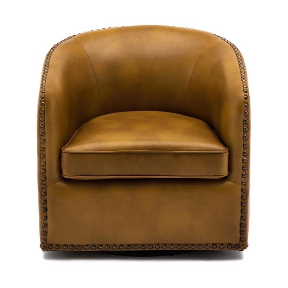 Comfort Pointe Tyler Camel Brown Faux Leather Swivel Arm Chair with Nailhead Trim