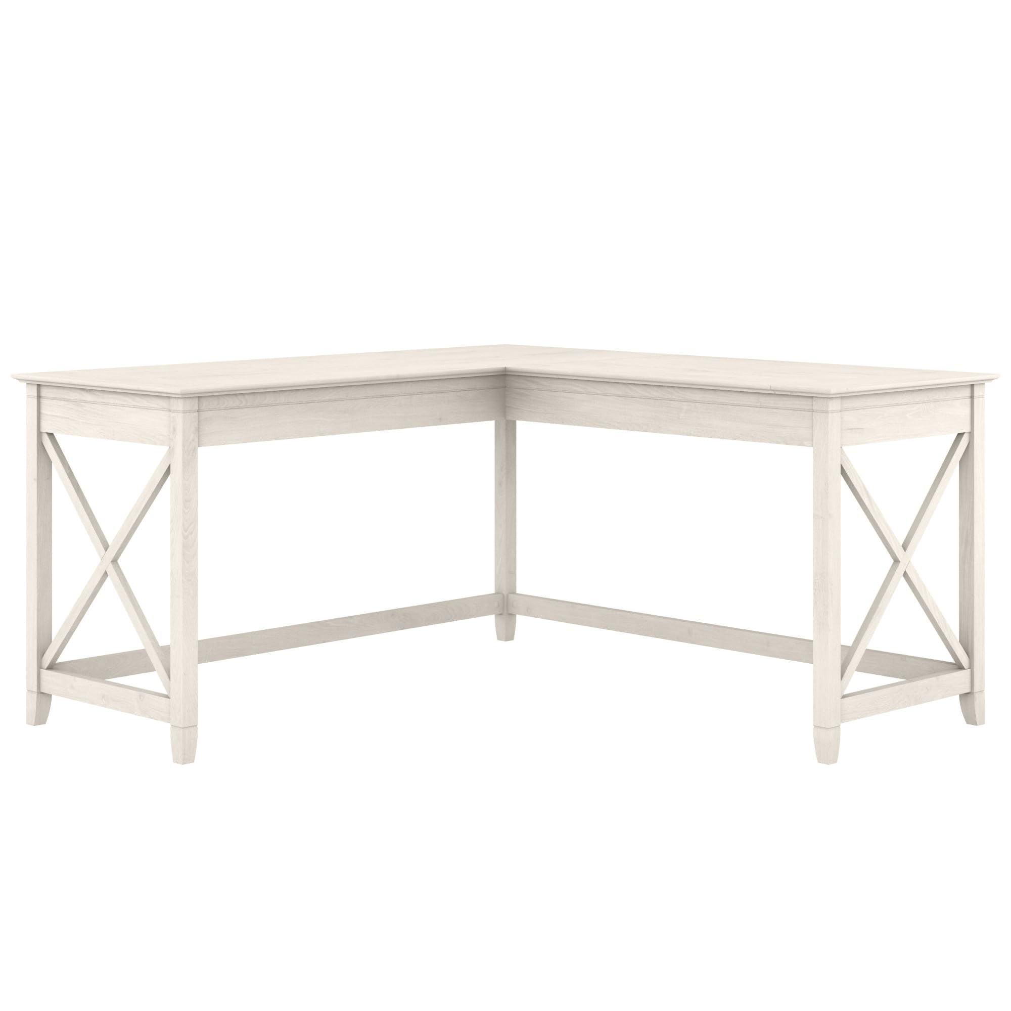 Bush Furniture Key West 60W Modern Farmhouse L Shaped Desk In Linen White Oak | 60-Inch Corner Table For Home Office