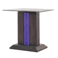 Benjara Glass Top End Table With Wooden Pedestal Base, Gray