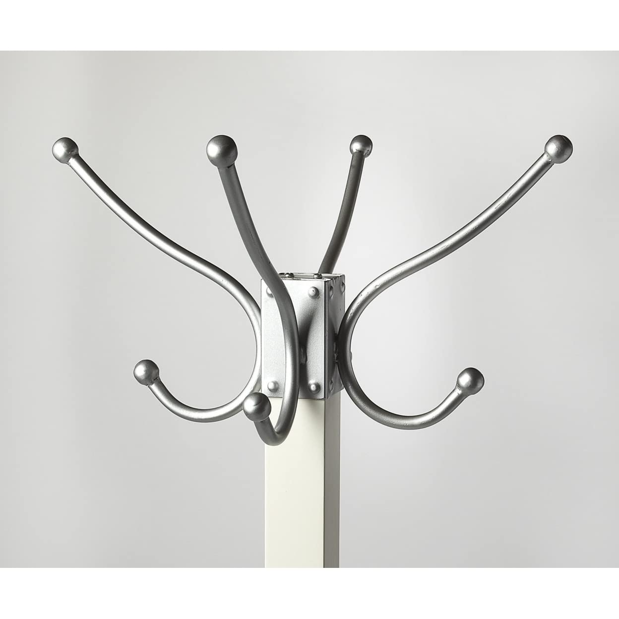 HomeRoots White, Silver Iron, Mango Wood Solids Logan Square White & Silver Coat Rack Tree
