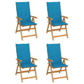 vidaXL 4 x Teak Wood Garden Chairs with Cushions Outdoor Dining Chairs Foldable Patio Dining Chairs Blue