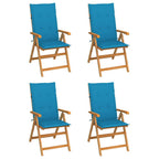 vidaXL 4 x Teak Wood Garden Chairs with Cushions Outdoor Dining Chairs Foldable Patio Dining Chairs Blue