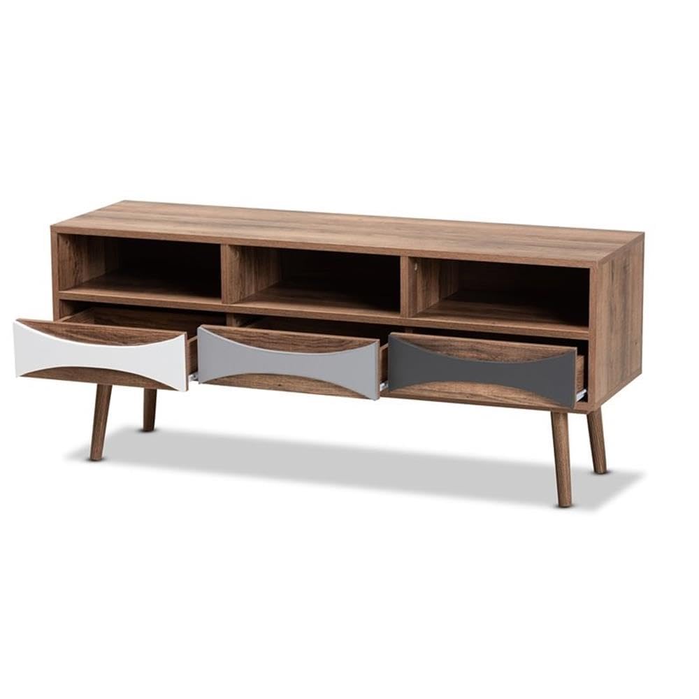 Baxton Studio Leane Modern and Contemporary Natural Brown Finished and Multi-Colored Wood 3-Drawer TV Stand