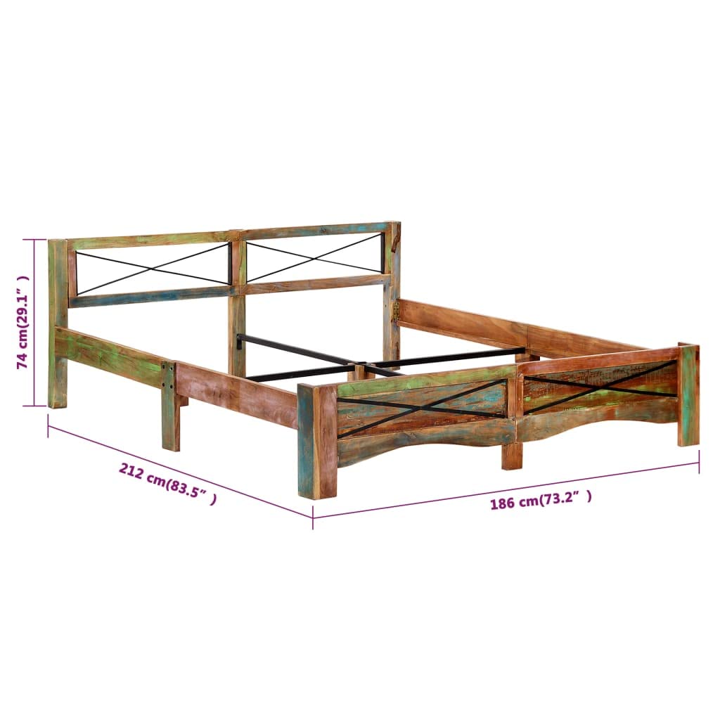 vidaXL Antique Bed Frame Made of Solid Reclaimed Wood - Vintage Charm with Durable Construction - Available in Multicolours - 70.9"x78.7"