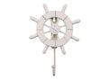 Handcrafted Nautical Decor White Decorative Ship Wheel with Starfish with Hook 6'' - Wooden Ships Wheel - B