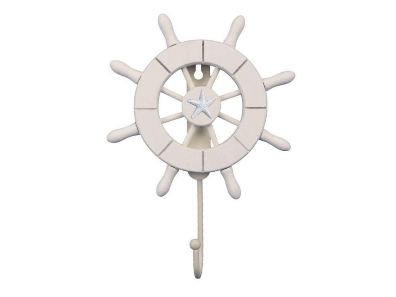 Handcrafted Nautical Decor White Decorative Ship Wheel with Starfish with Hook 6'' - Wooden Ships Wheel - B