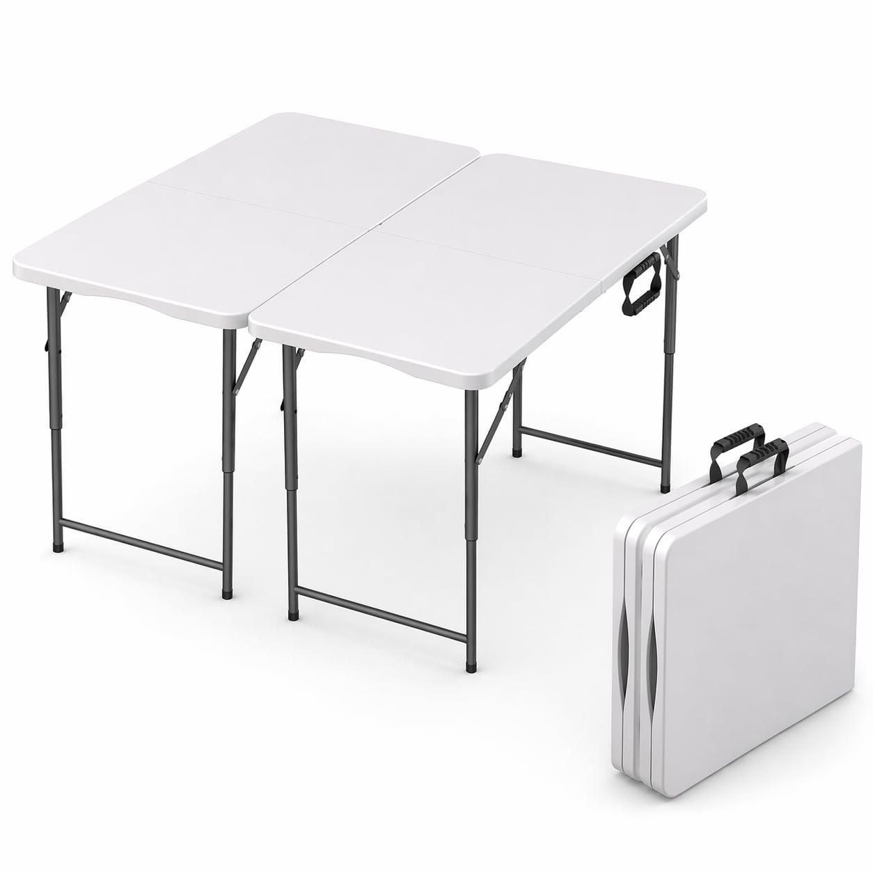 2 Pack of 4 Feet Foldable Table with Built in Handle & Steel Legs | Heavy Duty Portable | Perfect for Party, Dining, Wedding, Ev