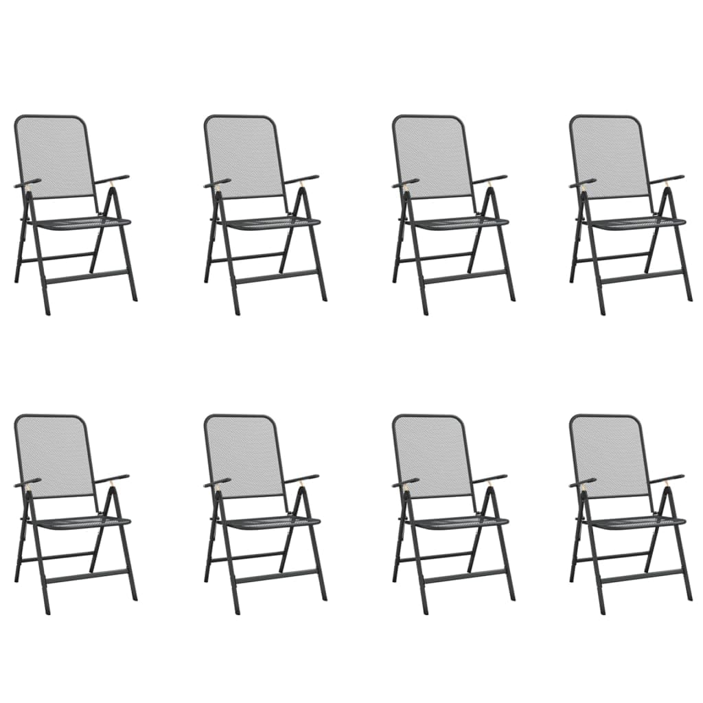 vidaXL Garden Dining Set 9 Piece, Table and Chairs for Patio Terrace, Outdoor Dining Set for 8, Armchair, Industrial Style, Anthracite Metal Mesh