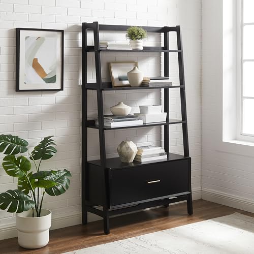 Crosley Furniture Landon Large Bookshelf Etagere, Bookcase Storage with Shelves and File Drawer, Matte Black