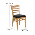 Flash Furniture HERCULES Series Ladder Back Natural Wood Restaurant Chair - Black Vinyl Seat