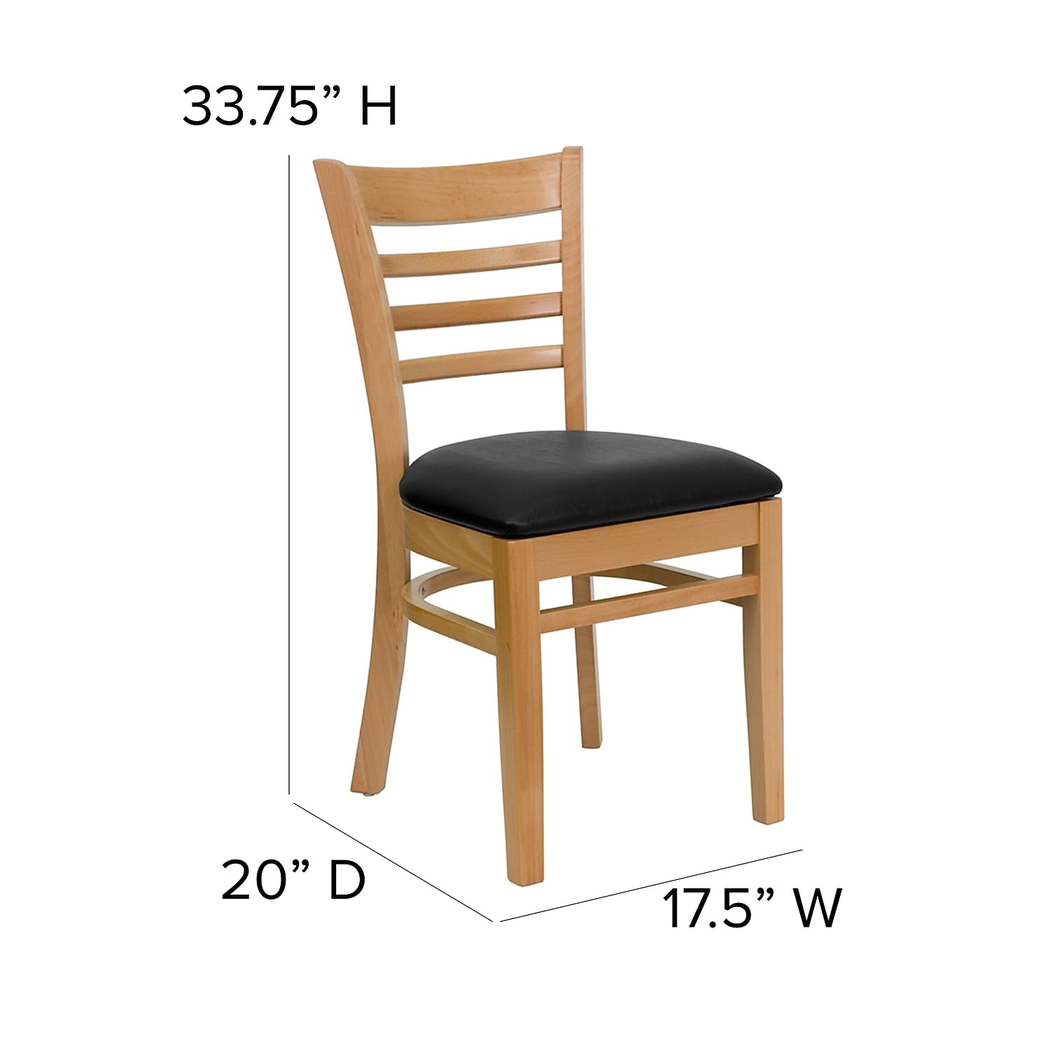 Flash Furniture HERCULES Series Ladder Back Natural Wood Restaurant Chair - Black Vinyl Seat