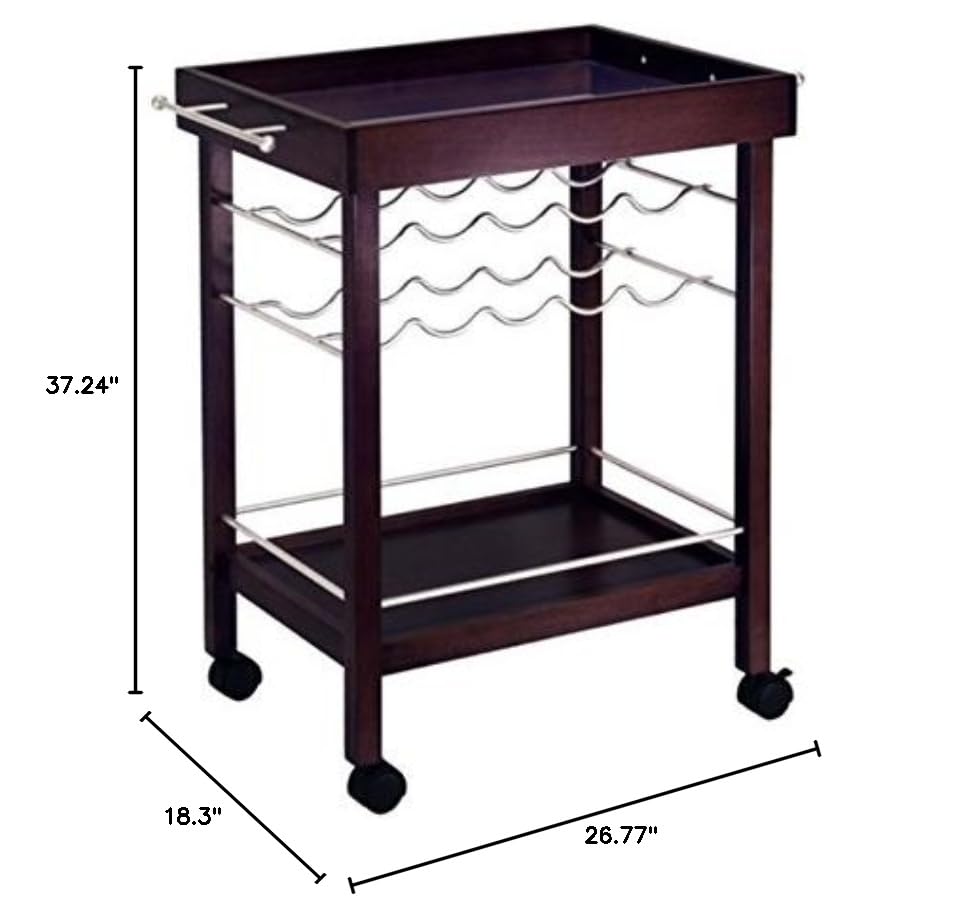 Ergode Wood Jeston Entertainment Cart | Stylish, Elegant, Durable | Ample Surface Space, Storage Drawers, Shelves | Removable Wine Holder | (92329-VV)