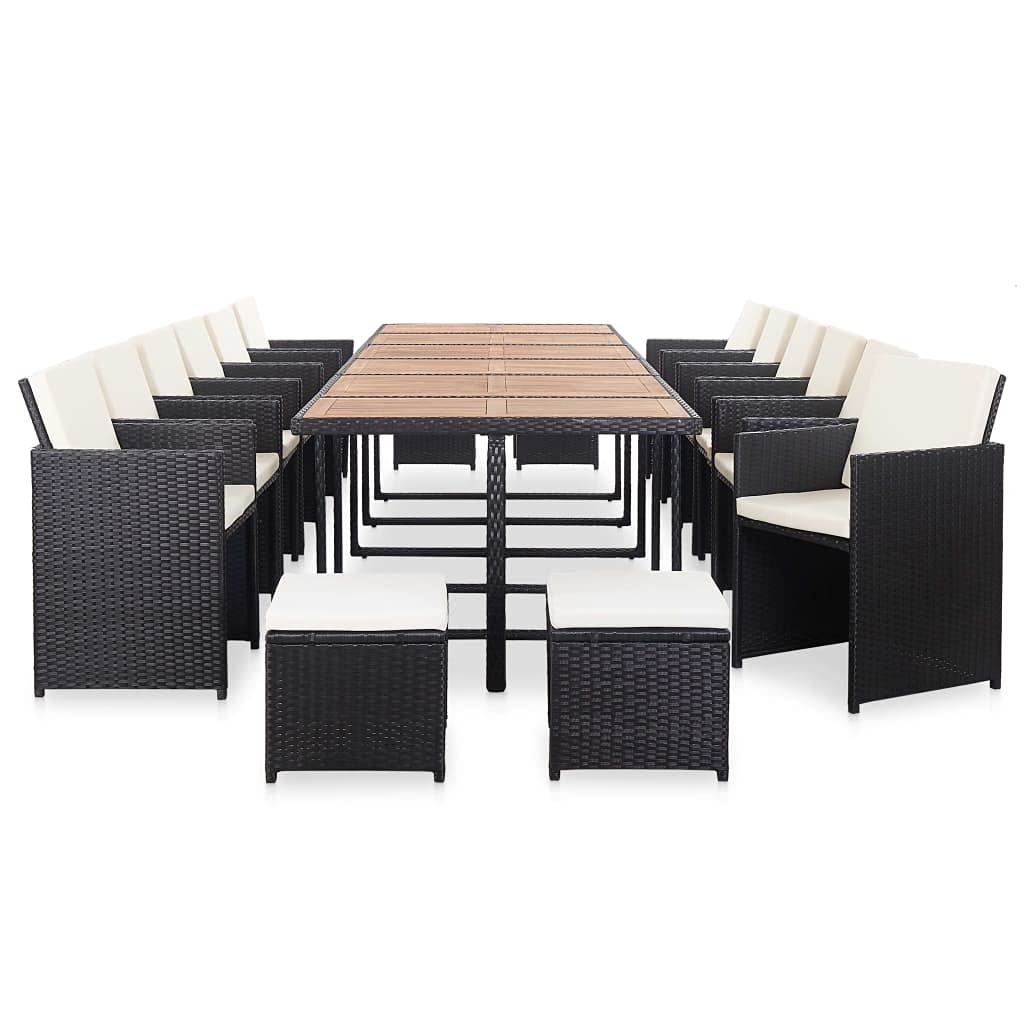 vidaXL Outdoor Dining Set with Cushions 17 Pieces Garden Patio Courtyard Balcony Furniture Table and Chairs Seats with Pads Poly Rattan Black