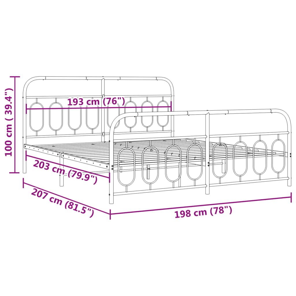 vidaXL Metal Bed Frame King Size with Headboard/Footboard - White, 81.5"x78"x39.4", Modern Design for Bedroom