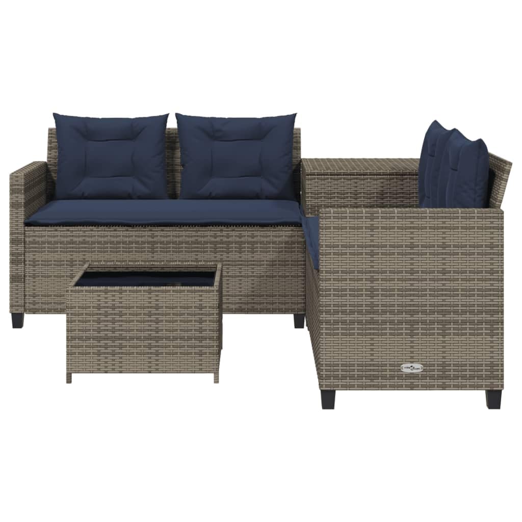 vidaXL Gray Poly Rattan Patio Sofa Set with L-Shaped Seating, Tempered Glass Table, Cushions, and Storage Bag - Perfect for Garden/Patio/Terrace