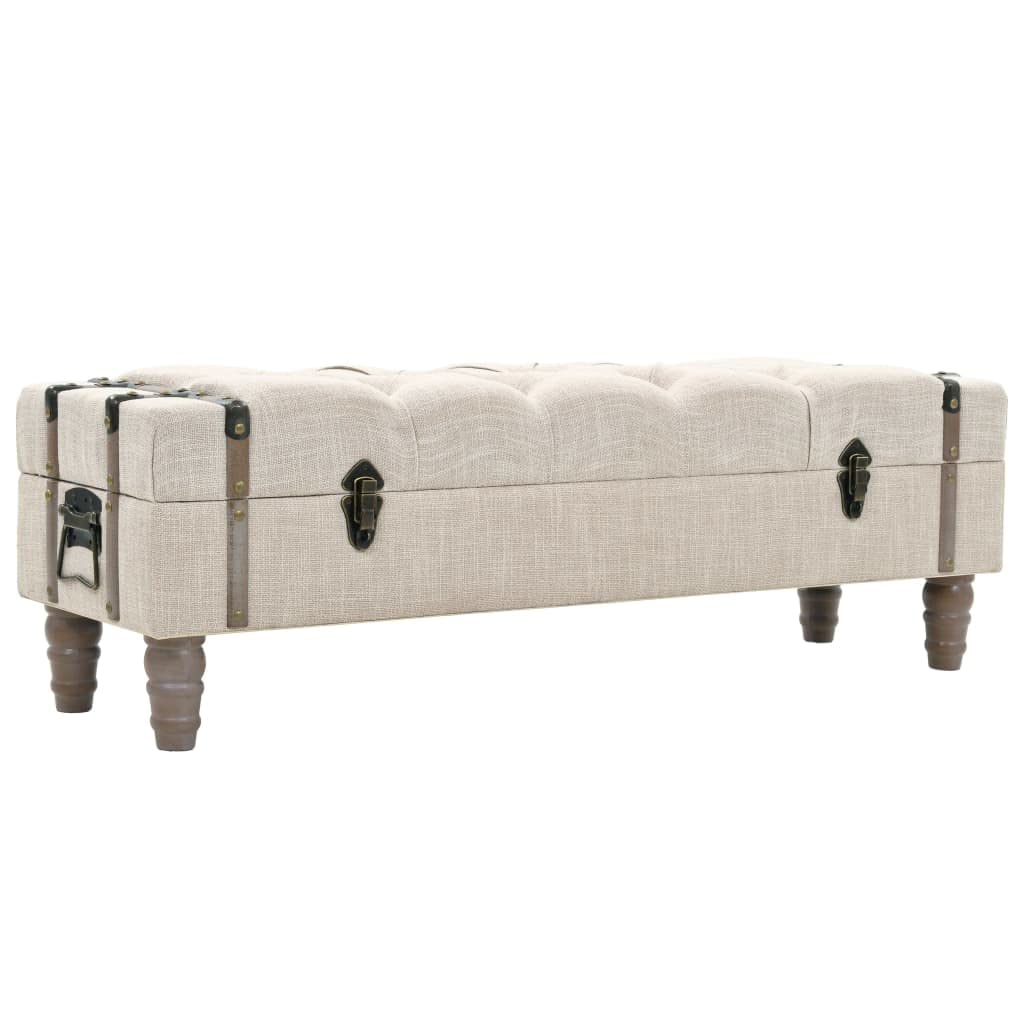 vidaXL 43.7” Cream Fir Wood & Fabric Storage Bench- Durable, Stylish & Comfortable- Ample Storage, Easy Assembly