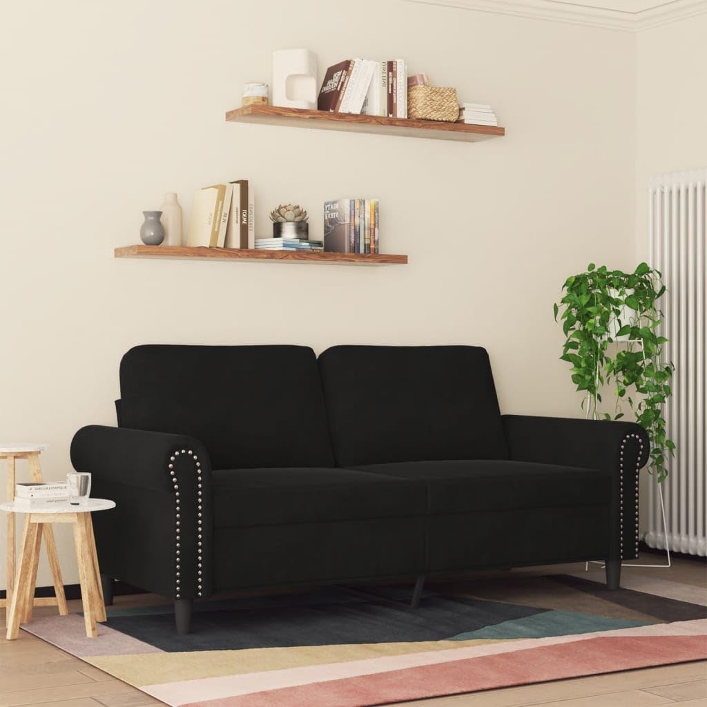 vidaXL 2-Seater Sofa in Black Velvet with Sturdy Metal Frame and Luxurious Comfort, Ideal for Living Room, Lounge, or Office Seating