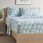 Comfort Spaces Cotton Flannel Breathable Warm, Deep Pocket Sheets With Pillow Case Bedding, Queen, Blue Polar Bears 4 Piece