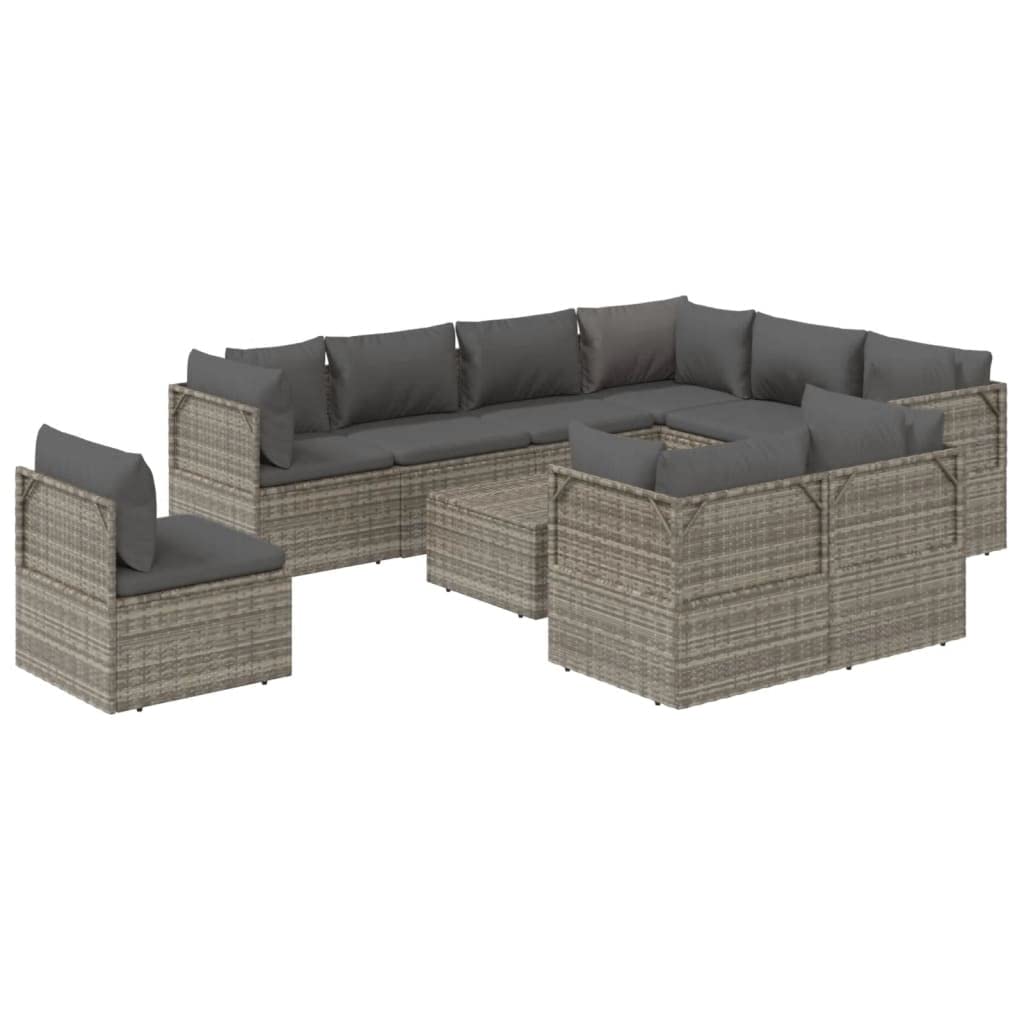 Vidaxl 10 Piece Patio Lounge Set In Gray - Poly Rattan Outdoor Furniture With Waterproof Cushion & Bag - Modern Design With Ample Storage