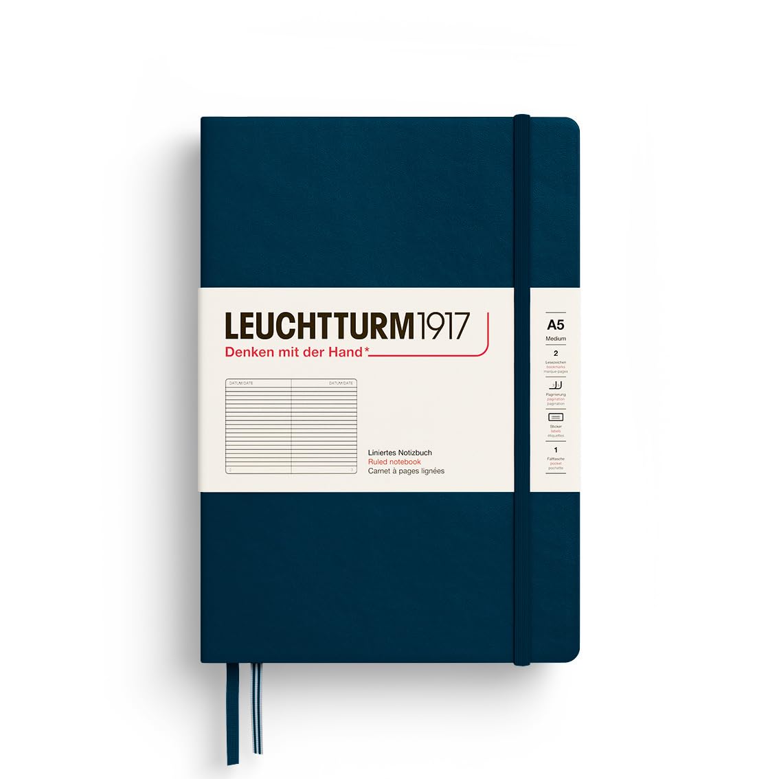 Leuchtturm1917 - Notebook Hardcover Medium A5-251 Numbered Pages For Writing And Journaling - Thinking Ahead (Ruled Paper, Deep