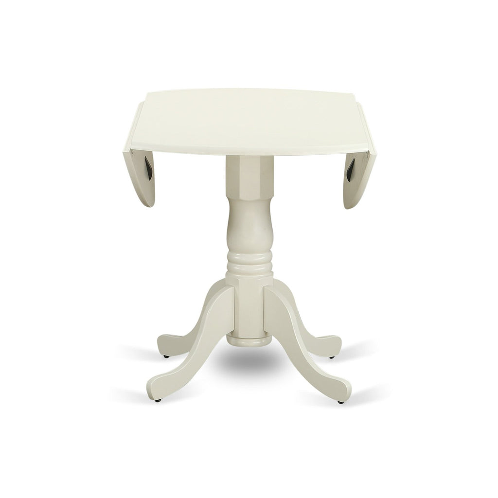 East West Furniture Dlbo3-Whi-W 3 Piece Dining Room Table Set Contains A Round Kitchen Table With Dropleaf And 2 Dining Chairs, 42X42 Inch, Linen White