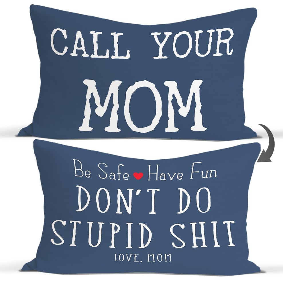 Zjsyxxu Call Your Mom Be Safe Have Fun Don'T Do Stupid Love Mom 18'X18'Reversible Throw Pillow Case (Navy Blue)