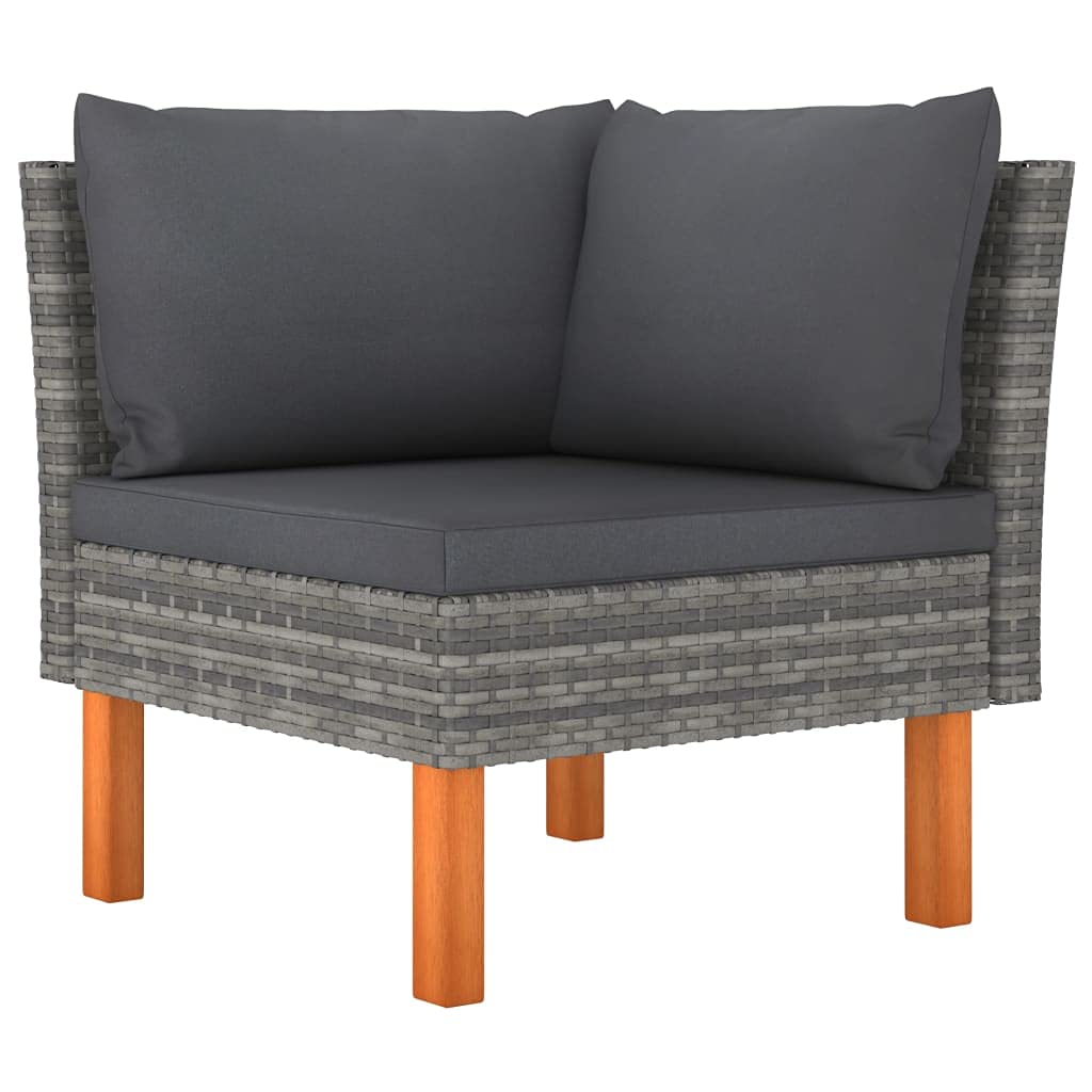 vidaXL 4-Piece Farmhouse Modern Patio Lounge Set with Padded Cushions - Poly Rattan Construction and Solid Eucalyptus Wood Legs - Gray/Anthracite