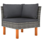 vidaXL 4-Piece Farmhouse Modern Patio Lounge Set with Padded Cushions - Poly Rattan Construction and Solid Eucalyptus Wood Legs - Gray/Anthracite
