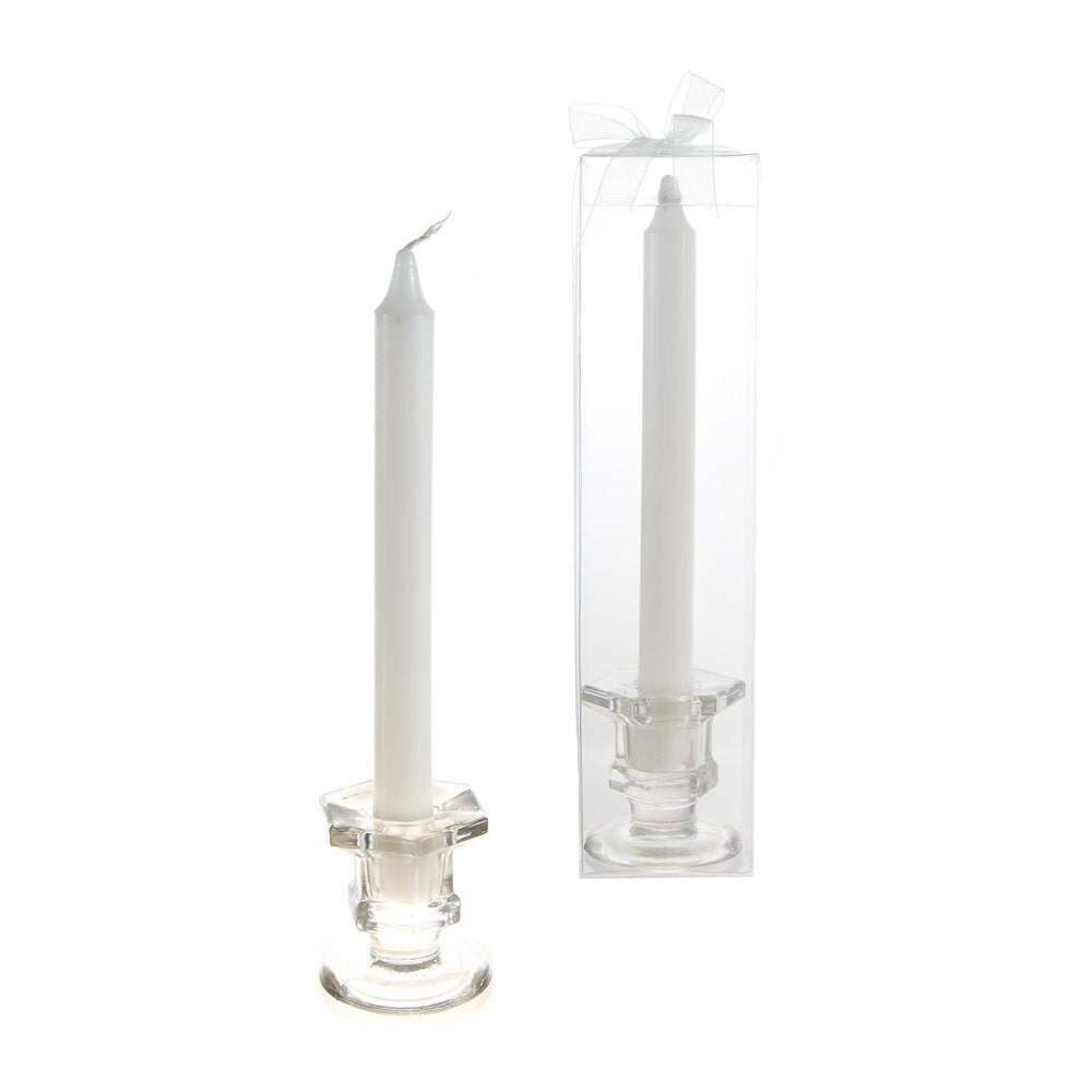 8 Unscented Taper Candle with Glass Holder in Clear Box - White