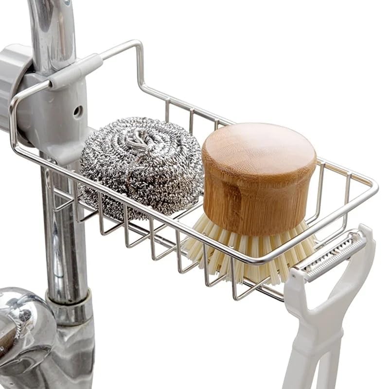 4Myl Kitchen Sink Faucet Sponge Holder Caddy Organizer  Stainless Steel Hanging Dish Drain Rack For Soap, Scrubbers, Sponge, Ba