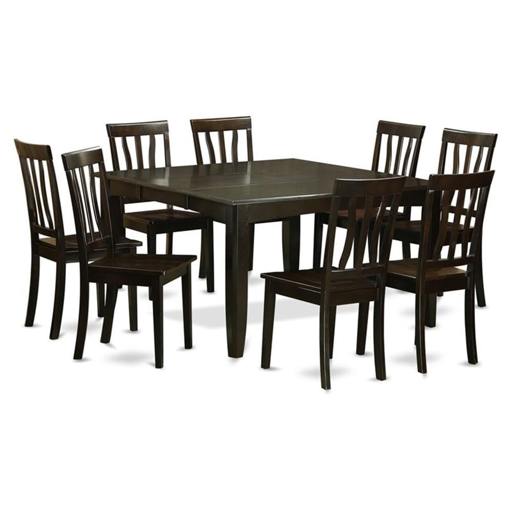 East West Furniture PFAN9-CAP-W 9 Piece Dining Room Table Set Includes a Square Kitchen Table with Butterfly Leaf and 8 Dining Chairs, 54x54 Inch, Cappuccino