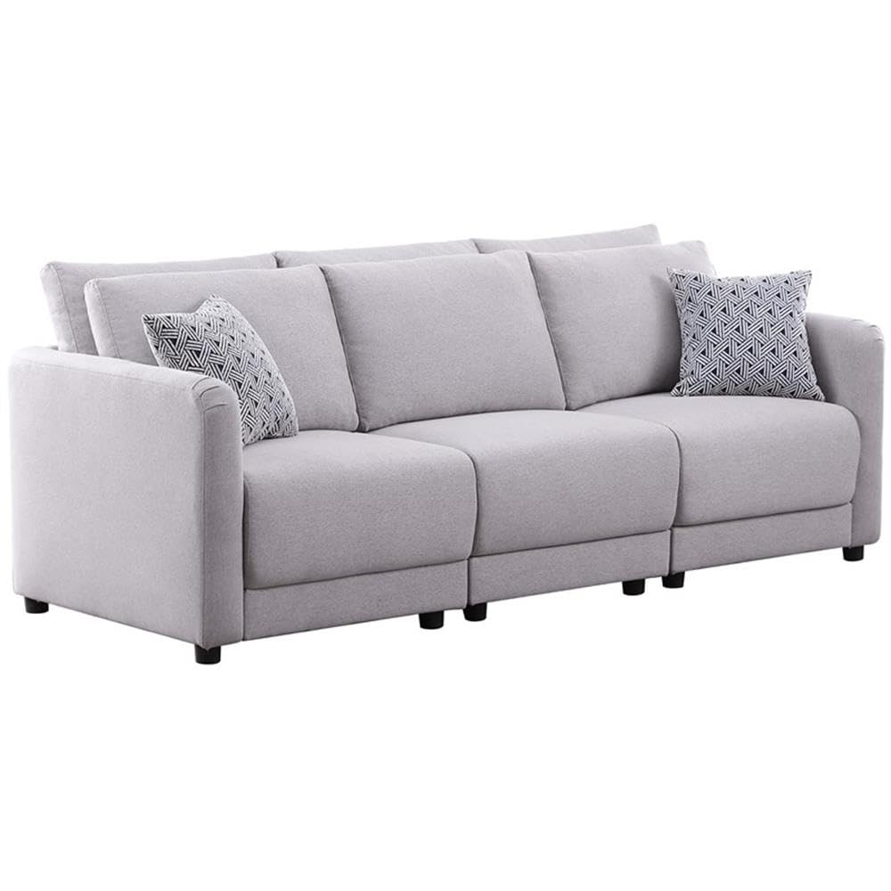 Lilola Home Penelope Light Gray Linen Fabric Sofa with Pillows