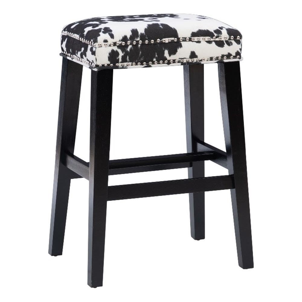 Linon Walt 30' Wood Cow Print Bar Stool In Black